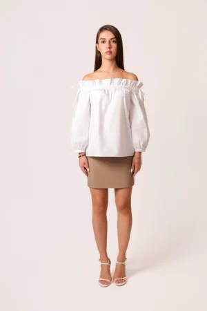 “Bianca” off-shoulder cotton shirt